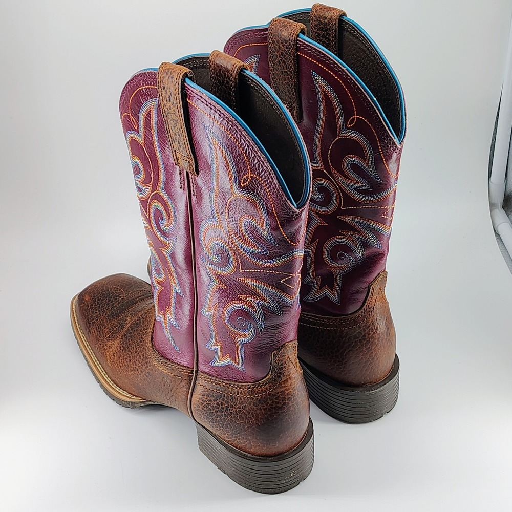 Ariat Women's 6.5B Western Cowboy Boots Brown Burgundy Embroidered Square Toe - Picture 4 of 9